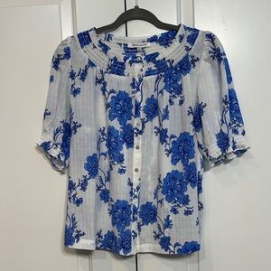Rose & Olive White and Blue Floral Blouse